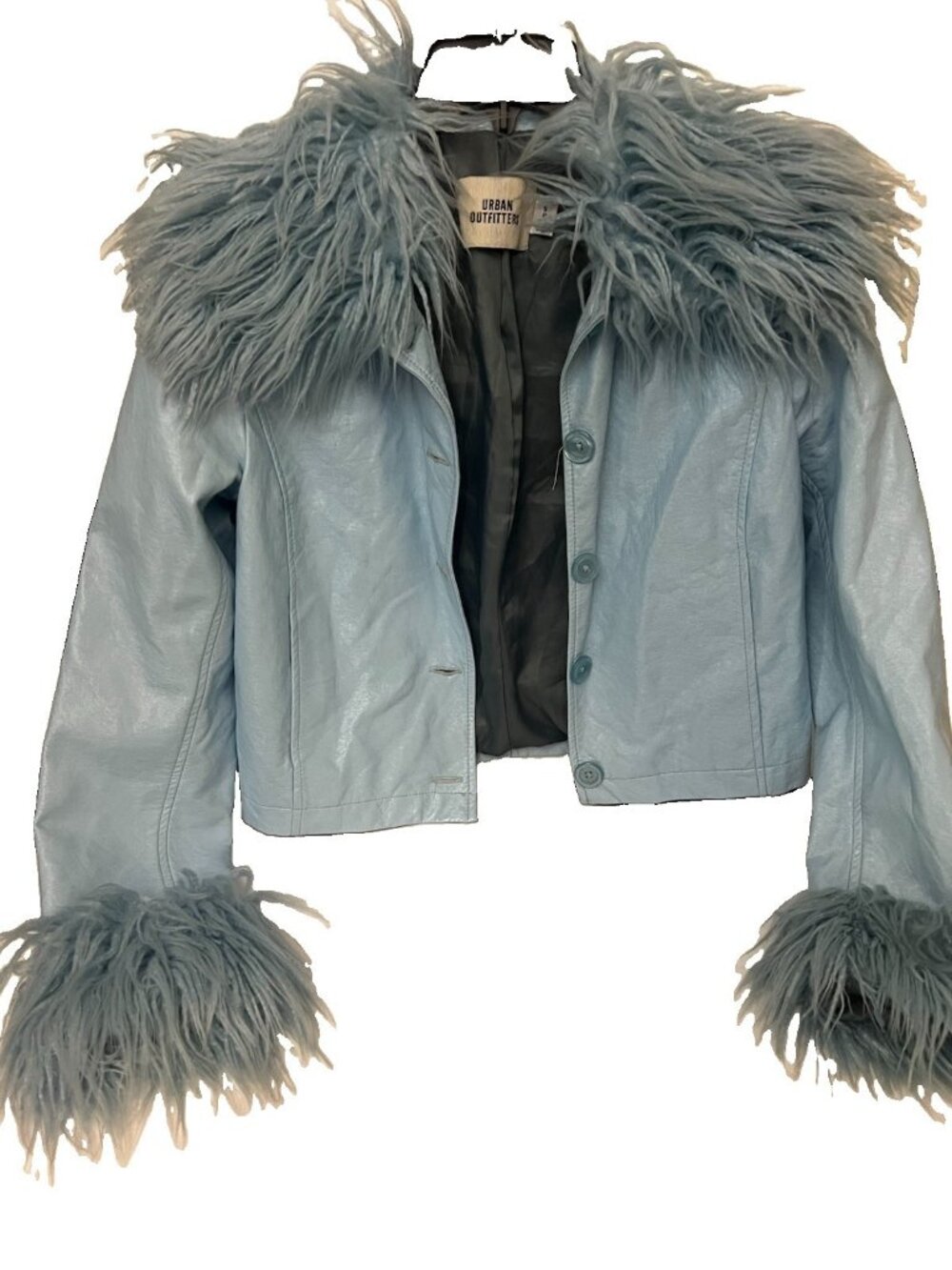URBAN OUTFITTERS Uo Mia Faux Fur Trim Jacket In Light Blue size S.     Gg